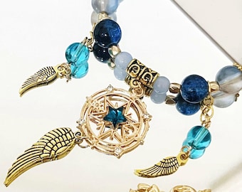 Honkai Star Rail Sunday Inspired Bracelet | Penacony Dreamscape Feather Bracelet | Cosmic Blue & Gold Beaded Jewelry | Handmade Fantasy Gift