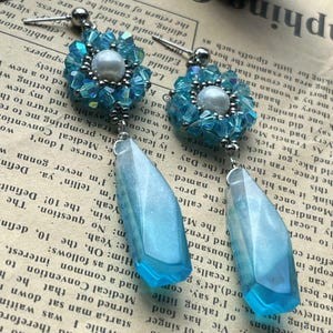 Hydaelyn / Venat Inspired Earrings |  FFXIV NPC Inspired Jewelry  | Crystal Blue Beaded Handmade Earrings | Final Fantasy XIV Fan Gift