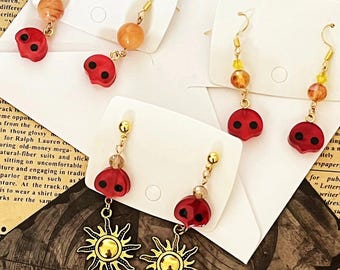 Final Fantasy XIV Azem Earrings | FFXIV Convocation of Fourteen Resin Red Mask Jewelry | Sun Charm / Sun Beads / Solar Sphere