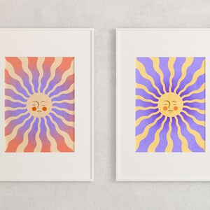 Stampa artistica - Poster Carta FineArt - Camera dei bambini, motivo sole "Sunny Waves Biscuit Lilac"