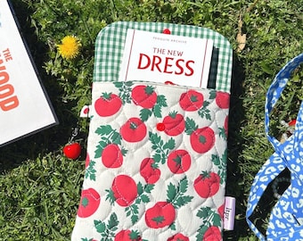Funda acolchada para Kindle: estampado de tomates, funda de algodón hecha a mano para Kindle, Kobo, e-reader y iPad mini.