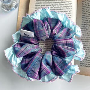 Purple Plaid Double Layered Lace Scrunchies | Oversized Scrunchies | XL Scrunchies | Hair Scrunchy | Handmade Scrunchies | Scrunchies