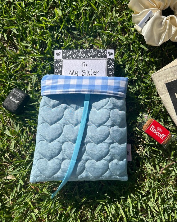Hearts Quilted Book Pouch: Handmade Book Sleeve with Ribbon