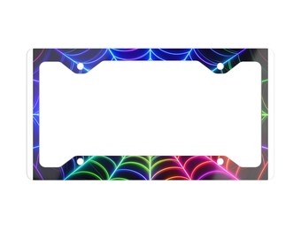 Neon spinnenweb metalen nummerplaatlijst - gepersonaliseerd beschikbaar, unieke geschenken, roadtrip essentials, decoratie autoliefhebber