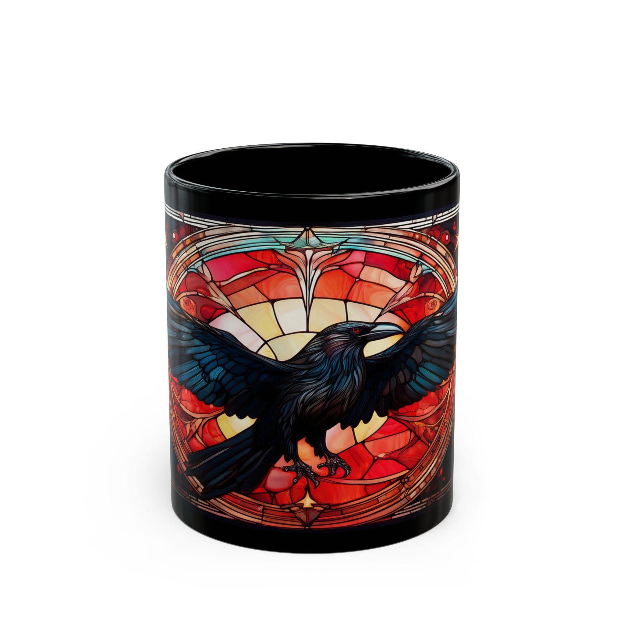Raven with Black and Red Stained Glass - Black Mug (11oz)