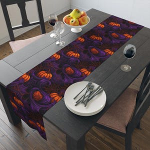 Halloween Table Runner, Spooky Autumn Decor, Haunted Table Runner, Eco-Friendly Cotton or Poly, Fall Party Decoration, Witchy Home Accent