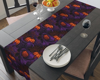 Halloween-Tischläufer, gruselige Herbstdeko, Tischläufer mit Geistermotiv, umweltfreundliche Baumwolle oder Polyester, Herbstparty-Deko, Hexen-Akzent für Zuhause