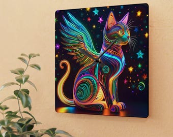 Alebrije Neon Cat Acrylic Wall Clock
