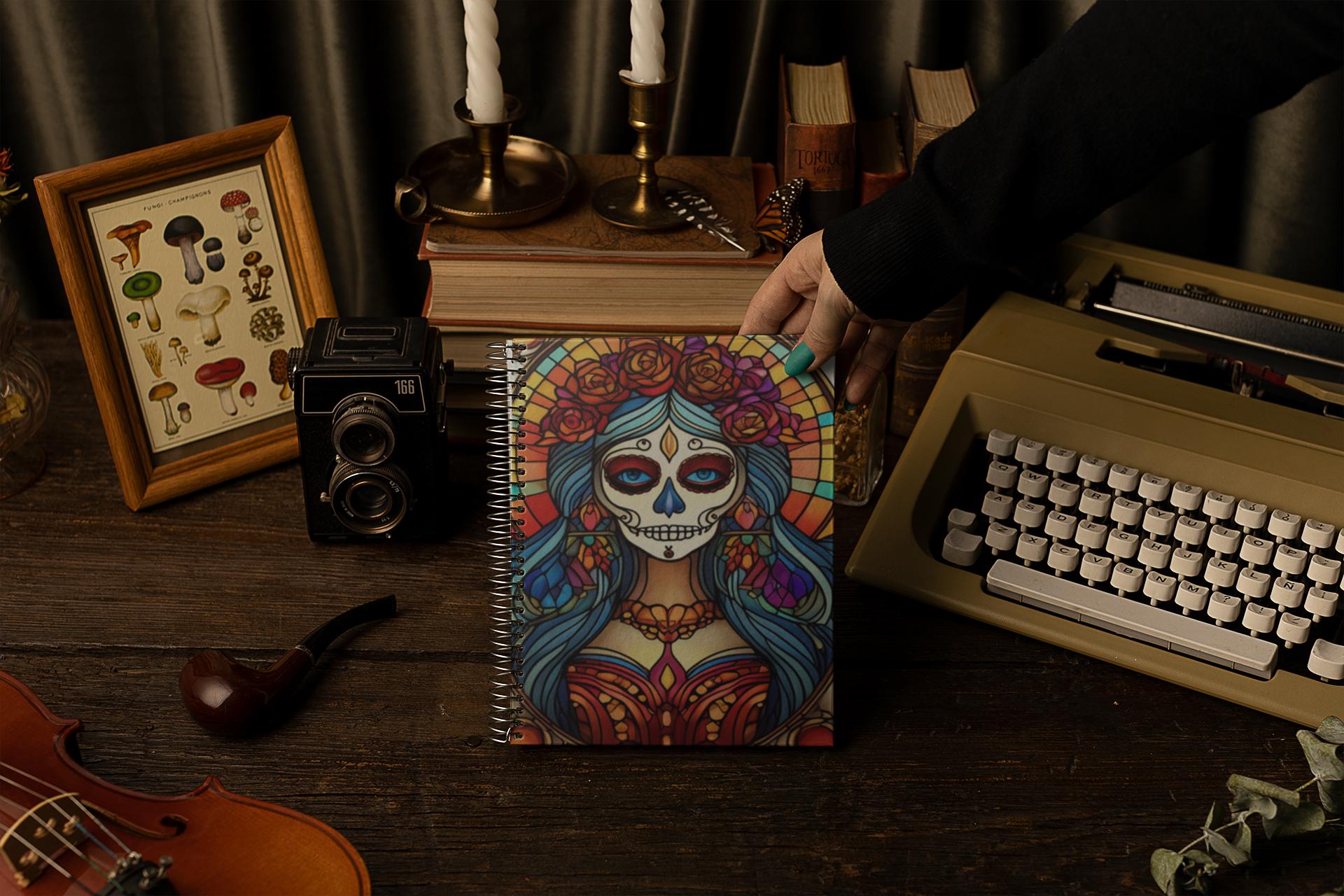 Santa Muerte Spiral Notebook - Ruled Line - Stained Glass Portrait of the Mexican Saint of Death or Healing, Folklore, Catholic Symbolism