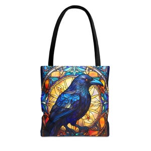 Bolso de mano con diseño de cuervo y estilo vitral (estampado integral)