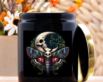 Death&#39;s Head Skull Moth Candle - Ceramic 8oz (Black)