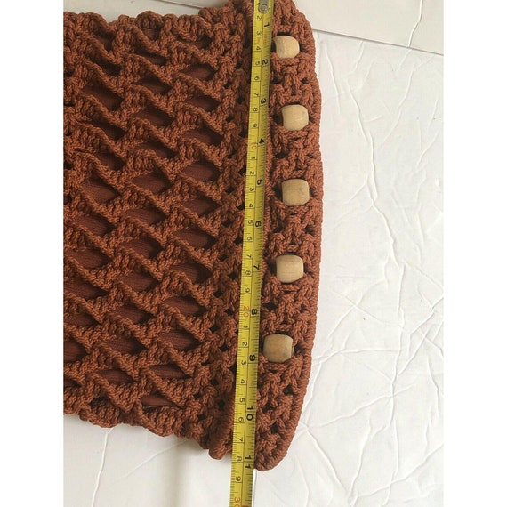 Vintage Woven Macrame Crochet Purse Wood Handle B… - image 8