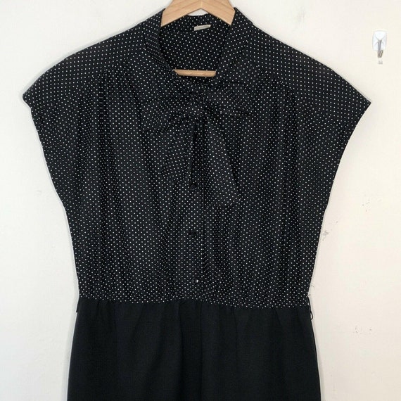 Vintage 60s 70s Polka Dot Dress Pussy Bow Pencil … - image 1