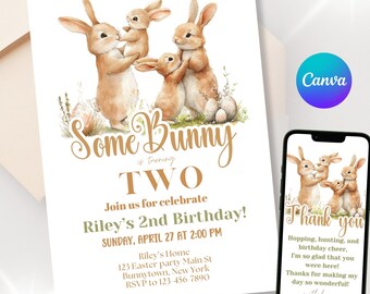 Easter Bunny Birthday Invitation: Watercolor Spring Party (Instant Download)