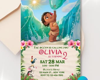 Baby Moana Birthday Invitation: Tropical Beach Party, Editable Digital Download