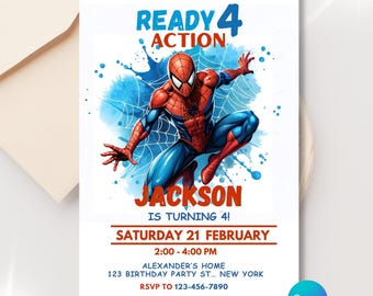 Spiderman 4th Birthday Invitation | Editable Canva Template Link | Superhero Party | 5x7 Digital