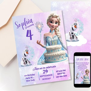 Frozen Birthday Invitation - Elsa Party - Editable Canva - Instant Download