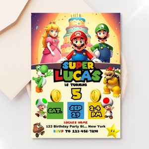 Super Mario Geburtstagseinladung 5x7 Digital Download Videospiel Einladung Sofortiger download Bonus Danke Karte