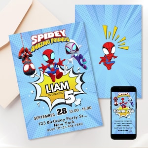 Spidey and Friends Birthday Invitation: Editable Spider Verse Party - Editable Canva