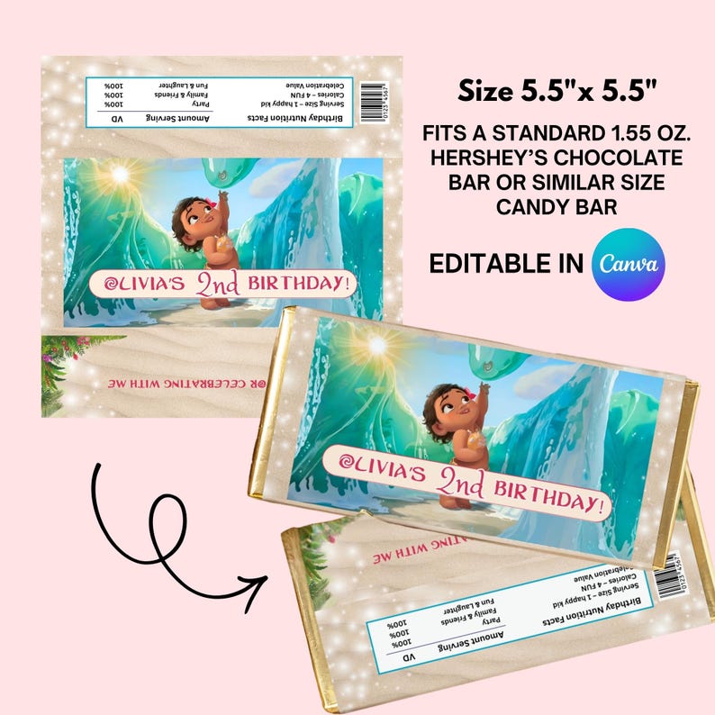 Close-up of chocolate bar wrapper design with front and back layout including nutrition-style graphic.