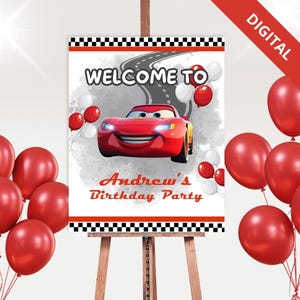 Cars Themed Birthday Welcome Sign Editable Lightning McQueen Birthday Poster Instant Download