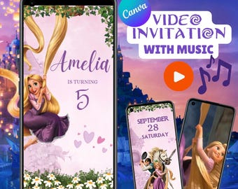 Rapunzel Birthday Video Invitation - Editable Canva - MP4
