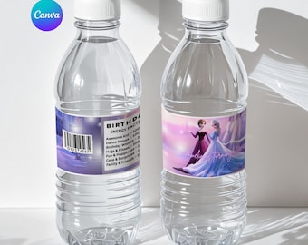 Frozen Water Bottle Label, Party Drink Label, Editable Canva Template