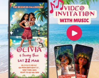 Vaiana födelsedagsvideoinbjudan | Tropisk fest, redigerbar canvas