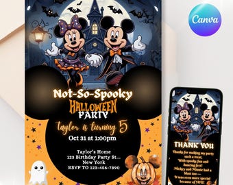 Mickey Mouse Halloween Birthday Invitation | Not So Spooky Invite - Editable Canva