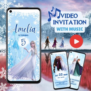 Invito video digitale per la festa di compleanno di Frozen - Invito animato modificabile a tema Elsa - Download immediato con link Canva