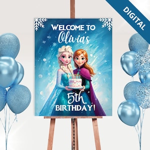Bearbeitbares Gefrorenes Geburtstag Willkommensschild Elsa und Anna Party Poster Sofortiger Download Canva Vorlage
