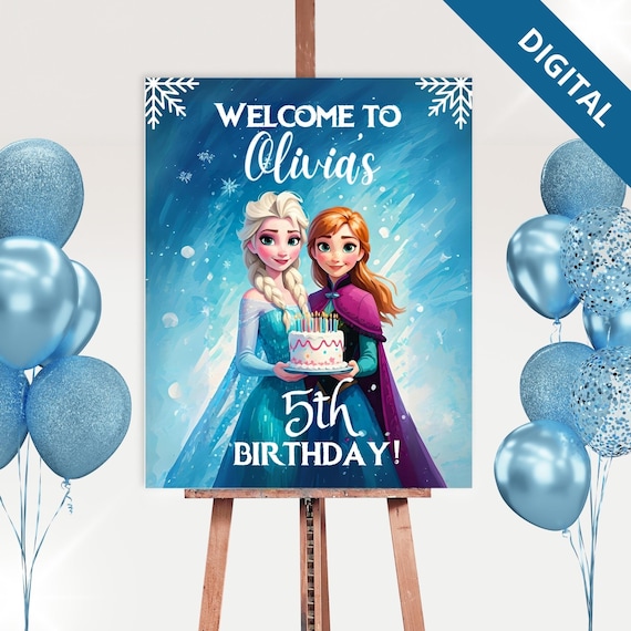 Frozen Birthday Welcome Sign - Elsa and Anna Party Poster Editable Canva