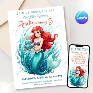 Editable Little Mermaid Invitation Ariel Birthday Invite Summer Party Instant Download
