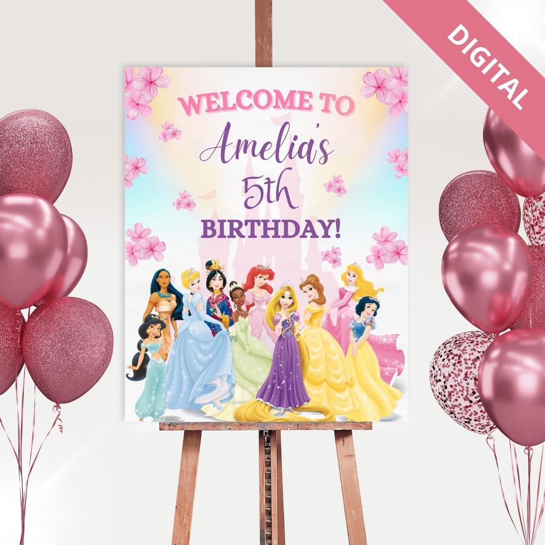 Welcome Princesses Princess Birthday Welcome Sign - Royal Party Poster - Editable Canva - Etsy