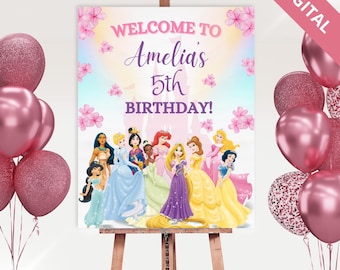 Princess Birthday Welcome Sign - Royal Party Poster - Editable Canva