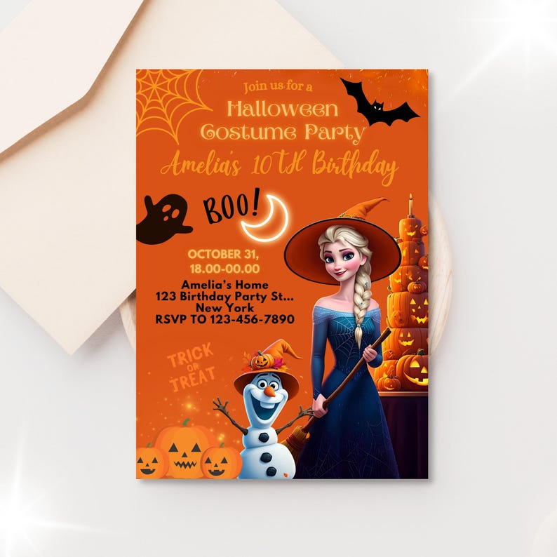 Halloween Birthday Invitation - Frozen Costume Party Invite - Editable Canva - Instant Download image 3