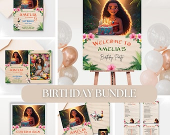 Editable Moana Birthday Party Bundle: Invitation, Sign, Games (Editable Canva)
