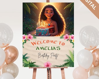 Moana Birthday Welcome Sign: Editable Party Decoration (Digital Download Canva Template)