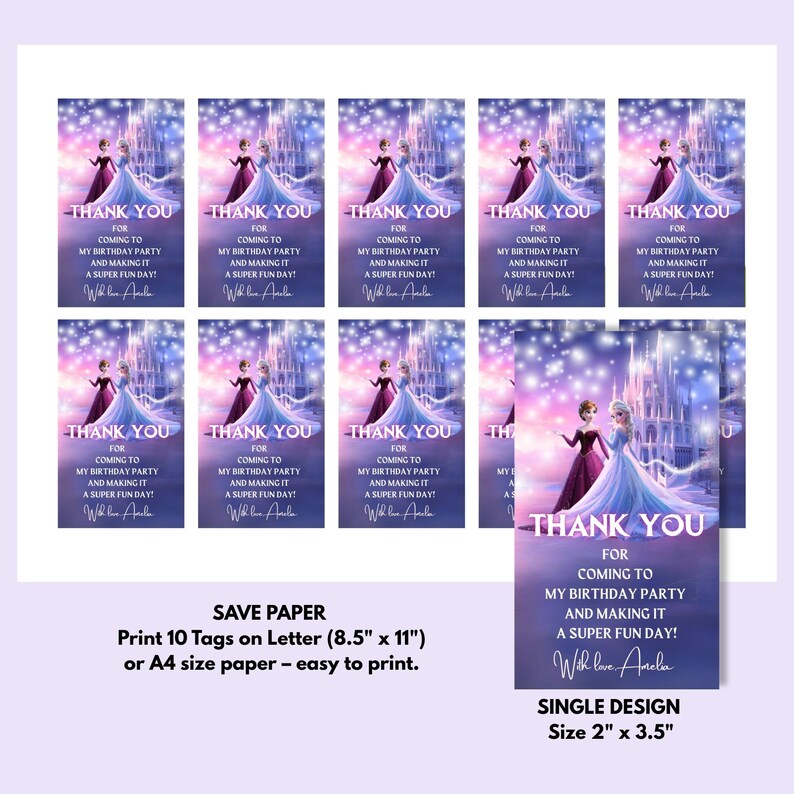 Kit per festa di compleanno a tema Frozen personalizzabile, con invito, cartello di benvenuto, striscione, decorazione per cupcake e cartellino per bomboniere. immagine 8