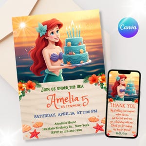 Little Mermaid invitation Ariel Birthday Invite Summer Party Beach Party Editable Digital Download