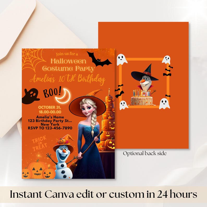 Halloween Birthday Invitation - Frozen Costume Party Invite - Editable Canva - Instant Download image 4
