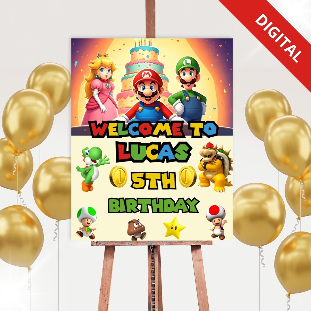 Mario Birthday Welcome Sign - Super Mario Party Poster - Editable Canva ...