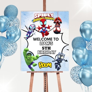 Spidey und seine tollen Freunde Willkommensschild | Bearbeitbares Spider-Man Geburtstagsposter | Digital-Party-Zeichen | Sofort Download