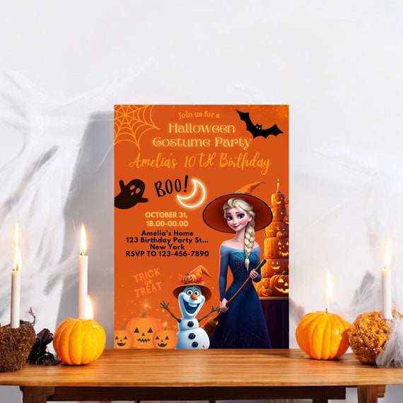Halloween Birthday Invitation - Frozen Costume Party Invite - Editable Canva - Instant Download