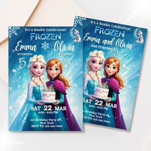 Bewerkbare Frozen Joint verjaardagsuitnodiging Twin Party uitnodiging broer of zus verjaardag dubbele viering Instant Download