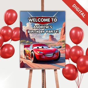 Cars Birthday Welcome Sign Editable Lightning McQueen Birthday Poster Instant Download