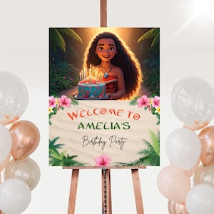 Letrero de bienvenida de Moana editable Cartel de bienvenida de cumpleaños de Moana Decoraciones Descarga instantánea Plantilla Canva