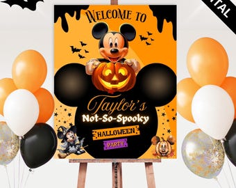 Mickey Halloween Welcome Sign - Not-So-Spooky Kids Party Entrance Sign - Instant Download - Printable Photo Backdrop