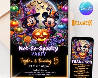 Mickey and Minnie Halloween Invitation: Not So Spooky Canva Template (Digital Download)