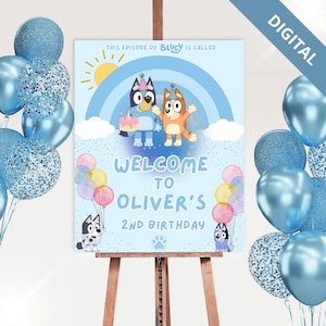 Blue dog Birthday Welcome Sign | Editable Blue Party Poster | Instant Download | Personalized Birthday Sign